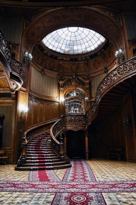 Gothic Castle Interior, Victorian Architecture Interior, Victorian Castle, Foyer Staircase, Stained Window, Castles Interior, Victorian Mansions, Chateau France, Victorian Architecture