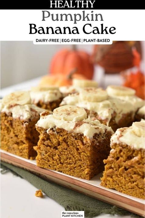 Pumpkin Banana Cake Pumpkin Banana Cake Recipes, Banana Pumpkin Recipes Healthy, Dairy Free Banana Dessert, Pumpkin Banana Dessert, Pumpkin Desserts Without Eggs, Healthy Pumpkin Banana Recipes, Healthy Banana Pumpkin Recipes, Pumpkin Banana Bars, Banana Recipes Dairy Free