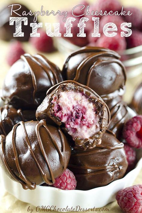 Fancy Truffle Recipe, Strawberry Chocolate Truffles, Raspberry Truffles Easy, No Bake Raspberry Cheesecake Bites, Raspberry Cheesecake Truffles, Dark Chocolate Raspberry Fudge Recipe, Cream Cheese Truffles, Raspberry Truffles, Truffles Recipes