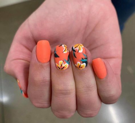 Tropical Vacay Nails, Tropical Honeymoon Nails, Tropical Nails 2023, Carribean Nails Summer, Havana Nails, Tropical Orange Nails, Tropical Vacation Nails Simple, Island Nails Tropical, Carribean Nails