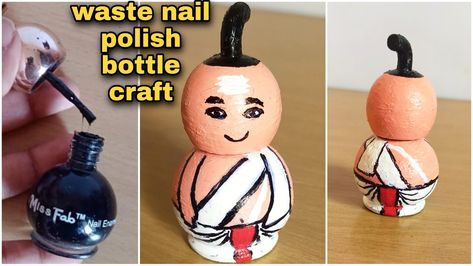 Nail polish bottle crafts Crochet Nail Polish Bottle, Nail Polish Bottles Reuse, What To Do With Old Nail Polish Bottles, Recycled Nail Polish Bottles, Cute Nail Polish Bottles, Mini Bottle Earrings, Reuse Crafts, Nail Polish Bottles, Best Out Of Waste