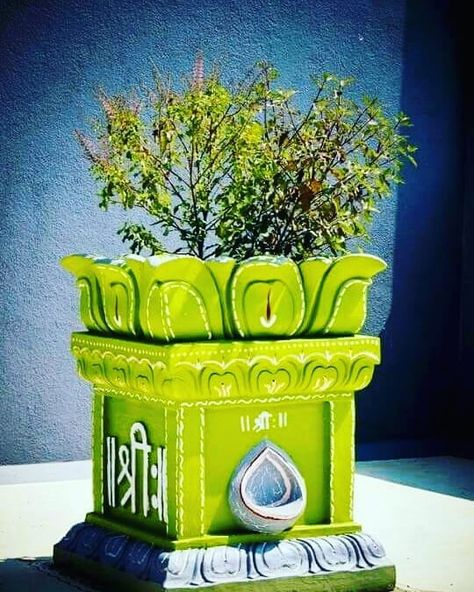 Jai maa Tulsi🌱🍀💕🙏 Tulasi Kota Designs, Thulasi Plant Decoration, Thulasi Plant, Tulasi Plant, Tulsi Pot, Tulsi Plant, Mandir Design, India Home Decor, Housewarming Decorations