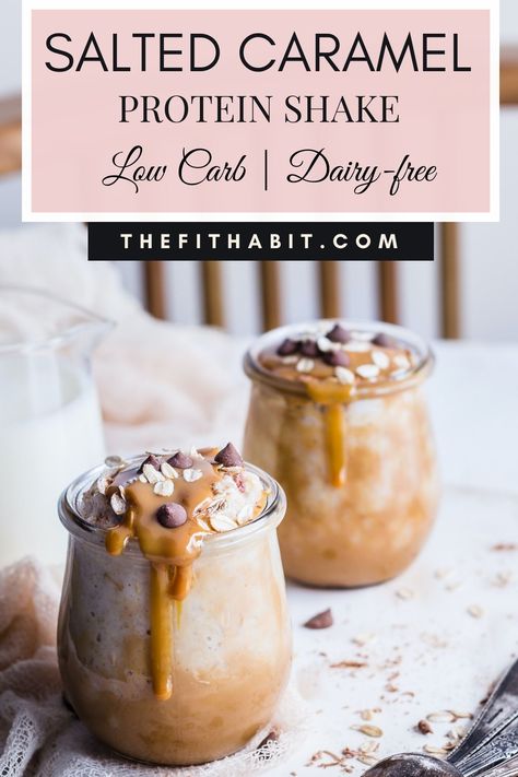 Holy smokes this is GOOD!  This Salted Caramel protein smoothie is a refreshing, healthy alternative to sugary, calorie-heavy ice cream, it is easy to make and so good!  #lowcarb #noaddedsugar #dairyfree Salted Caramel Protein Shake Recipe, Protein Smoothies Recipes, Salted Caramel Protein Shake, Caramel Protein Shake, Protien Smoothies Recipes, Salted Caramel Smoothie, Protein Drink Recipes, Low Carb Protein Shakes, Protein Shake Recipe