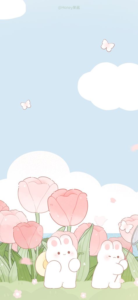 Coelho Wallpaper, Pink Bunny Wallpaper, Wallpaper Cute Kawaii, Iphone Backgrounds Nature, Tulip Drawing, Rabbit Wallpaper, Wallpapers Phone, Phone Wallpaper Pink, Bunny Wallpaper