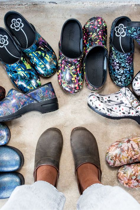 "As a nurse who works 12 hour shifts, my feet have to be in good shape! Amazing support! Fashion meets function!" - Rebecca 12 Hour Shifts, Clogs Shoes, Dansko Professional Clog, Off Duty, Clogs, Work Wear, Shoes Sandals, Limited Edition, Sandals