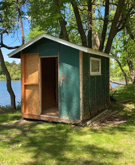 Shed Before And After, Shed To Bunkhouse, Backyard Shed Makeover, Small Shed Makeover, Shed Decoration Exterior, Shed Makeover Exterior Before After, Shed Makeover Exterior, Old Shed Makeover, Outdoor Shed Makeover