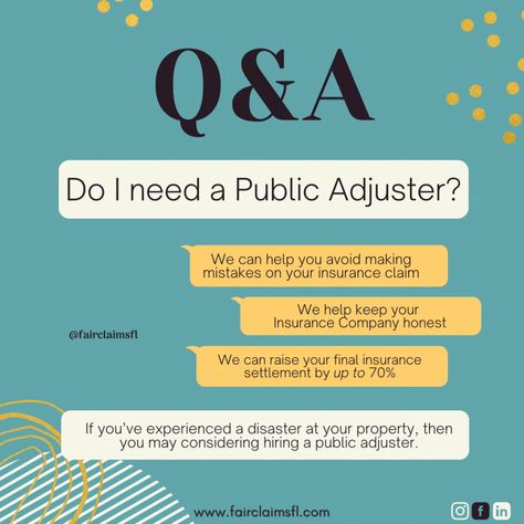 After experiencing a disaster at your property, you will have many things to consider. One of those considerations being if you will be handling the claim yourself or hiring a licensed, experienced insurance professional. We can help you avoid making mistakes on your insurance claim & can ultimately raise your final insurance settlement by up to 70% . It’s up to you to decide if you need a public adjuster, however, hiring a public adjuster can quickly pay for itself. Public Adjuster, Insurance Adjuster, Insurance Claim, Now What, Insurance Company, Making Mistakes, Insurance