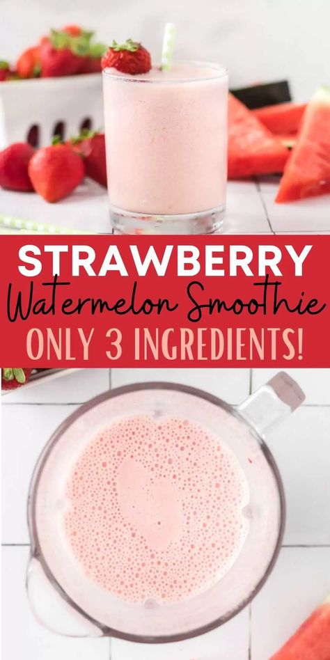 Strawberry watermelon smoothie recipe is delicious and easy to make with only 3 ingredients! This easy strawberry watermelon smoothie is refreshing! It is perfect anytime of the day! You will love this easy and refreshing smoothie recipe! #eatingonadime #strawberryrecipes #smoothierecipes #watermelonrecipes Watermelon Smoothie Recipe, Watermelon Shake Recipe, Strawberry Smoothie Recipe Without Yogurt, Diy Smoothies Recipes, Daily Harvest Smoothies, Watermelon Recipes Drinks, Strawberry Yogurt Smoothie, Strawberry Watermelon Smoothie, Homemade Smoothies Recipes