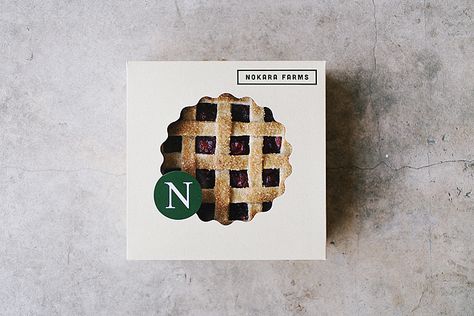 Pie Box Design: Nokara Farms on Behance Pie Box Packaging Design, Pie Packaging Design, Tart Box Packaging, Baking Packaging Design, Pie Box Packaging, Pie Branding, Cake Package Design, Pie Packaging, Pie Packaging Ideas