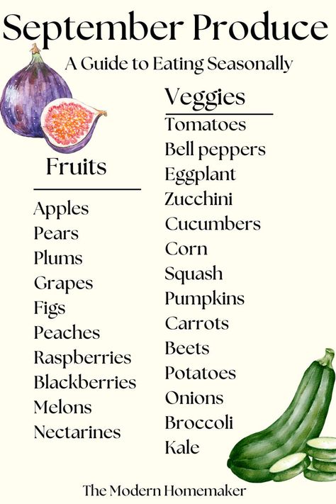 How to Eat Seasonally in September: Fall Produce In Season. Fruits in season in September. Veggies in season in September. Benefits of eating seasonally. Veggies In Season, Produce In Season, Fruits In Season, Eating Seasonally, Ripe Pears, September Fall, Fall Produce, Eggplant Zucchini, Seasonal Eating