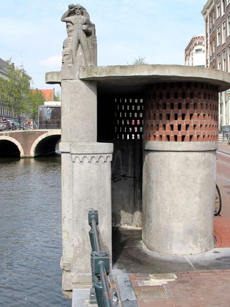 Amsterdam school style pissoir Amsterdam School Architecture, Guard Room, Outside Toilet, Vintage Toilet, Arcology, Amsterdam School, Sensory Art, Amsterdam Holland, School Style