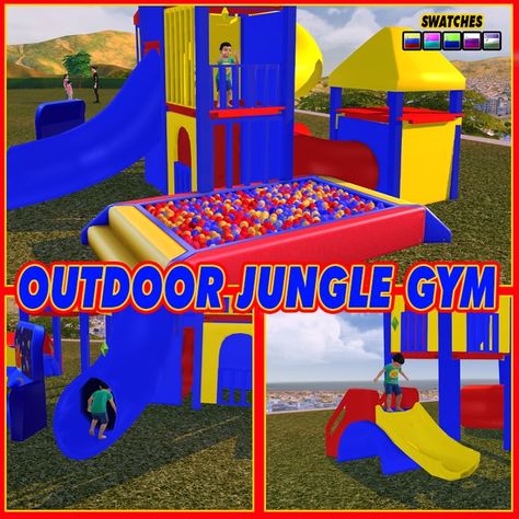 Outdoor jungle gym JochiToys | Patreon Sims 4 Trampoline, Sims 4 Functional Playground, Playground Flooring Outdoor, Outdoor Jungle Gym, Playground Flooring, Jungle Gym, Jungle Baby, Outdoor Playground, Sims 4