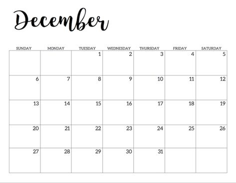 Printable December Calendar, Blank Calendar Pages, Paper Trail Design, 2020 Calendar Template, Design Calendar, Trail Design, December Calendar, 2020 Calendar, School Calendar