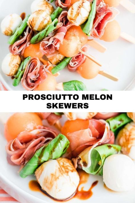 Melon Skewers, Cantaloupe Balls, Prosciutto Melon, Winter Melon, Summer Appetizer, Party Appetizer, Summer Snacks, Balsamic Glaze, Summer Bbq