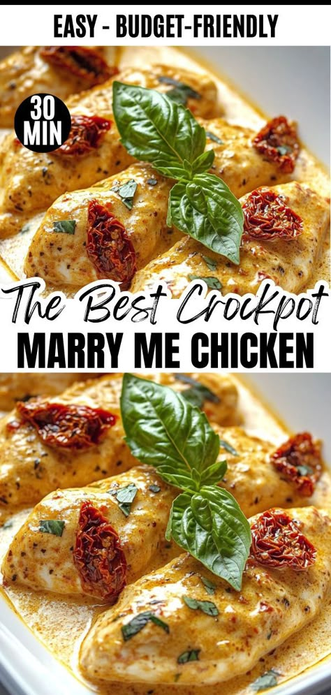 Juicy Crockpot Marry Me Chicken, a cozy and easy family dinner option. Chicken Recipes Spicy, Crockpot Marry Me Chicken, Crockpot Chicken Recipe, Crockpot Chicken Thighs, Marry Me Chicken Recipe, Recipes Spicy, Chicken Crockpot Recipes Easy, Crockpot Meal, Marry Me Chicken