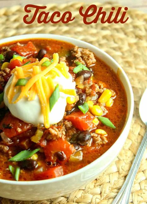 Taco Chili Recipe, Slow Cooker Taco, Taco Chili, Homemade Soup Recipe, Slow Cooker Tacos, Chicken Crockpot, Chili Recipe Easy, Slow Cooker Chili, Organized Chaos