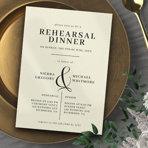 Ivory & Black | Elegant Vintage Rehearsal Dinner Invitation Rehersal Dinner Invites Printable Free, Calligraphy Ampersand, Rehersal Dinner Invitations, Background Text, Rehearsal Dinner Invitation, Ivory Background, Vintage Black And White, Dinner Invitation, Rehearsal Dinner Invitations