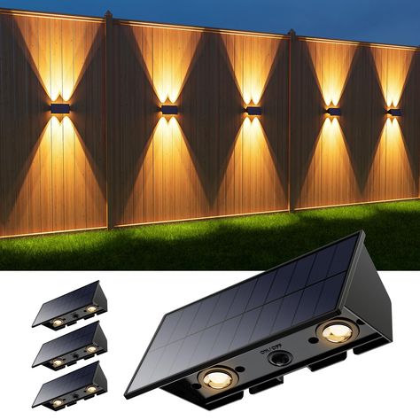 PRICES MAY VARY. 4 x Ultra-bright Lighting: Equipped with four high-quality condenser lenses, Roopure solar wall lights evenly distributes light across areas like patio, yard, garden, and houses. This significantly enhances visibility in outdoor spaces, ensuring the safety of your nighttime activities and preventing accidents in the dark All-Night Long-Lasting Lighting: Ourdoor solar fence lights has a built-in 1500mAh high-capacity battery. When fully charged under sunlight, it can provide stab Solar Patio Lights, Fence Lights, Solar Yard Lights, Solar Fence Lights, Step Lighting Outdoor, Solar Deck Lights, Bright Lighting, Solar Wall Lights, Fence Lighting