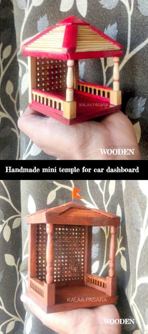 Mini temple for Car dashboard Wooden Mini Temple, Car Dashboard, Picnic Basket, Handmade Crafts, Temple, Handmade Gifts, Anime, Quick Saves