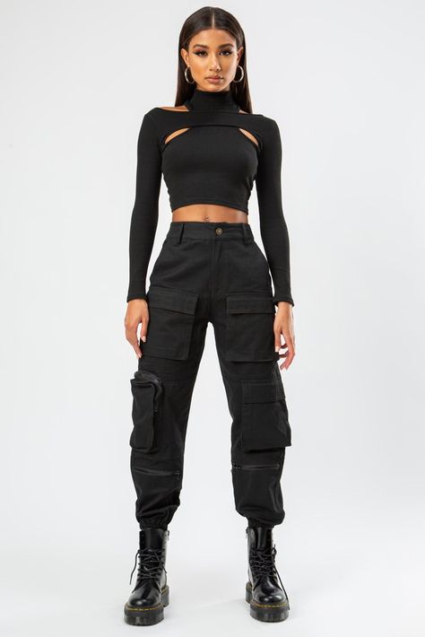 Slayer Pockets Pants - Black | THE KRIPT Outfit Ideas Cargo Pants, Black Rave Outfits, Techno Rave Outfit, Black Cargo Pants Women, Cargo Pants Women Outfit, Diy Fashion Photography, Rave Fit, Techno Outfit, Cargo Outfit