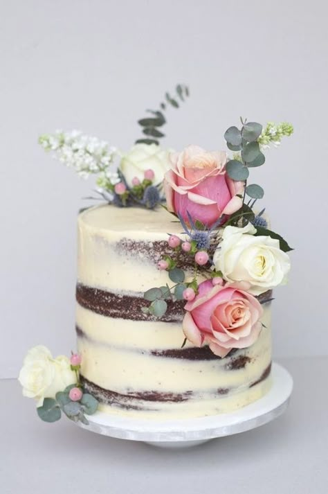 Cake With Flowers, Victoria Sponge, Naked Cakes, Simple Wedding Cake, Kue Ulang Tahun, Drip Cakes, Love Cake, Fancy Cakes