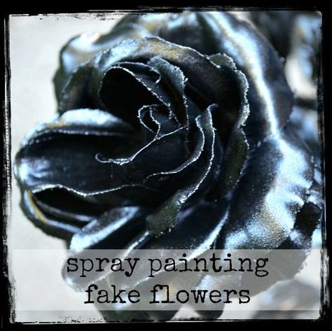 Halloween Craft Idea: Spray Paint Fake Flowers Black for Spooky Decor Spray Painted Flowers, Painting A Sink, Spray Paint Flowers, Tinted Mason Jars, Spray Paint Furniture, Blue Mason Jars, Family Diy, Flower Spray, Spooky Decor