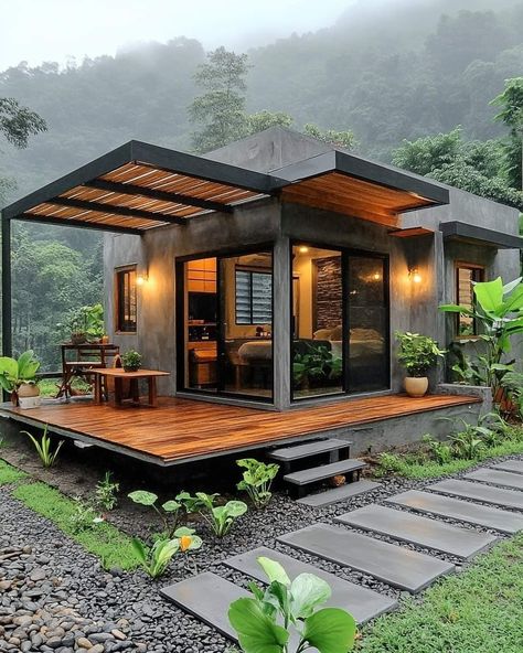 Small House Communities, Bahay Kubo, Small Tiny House, House On Stilts, Cabin Exterior, Tiny House Inspiration, Rest House, Architectural Design House Plans, Minimal House Design