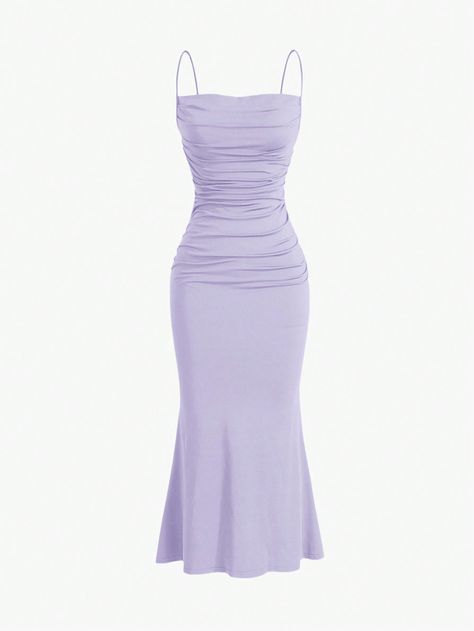 Mauve Purple Elegant Collar Sleeveless Knitted Fabric Plain Cami Embellished Medium Stretch  Women Clothing Simple Yet Elegant Dress, Purple Dress Simple, Dress Medium Length, Dresses Purple, Purple Dress Elegant, Dress Purple, Dresses Simple, Purple Dresses, Lavender Dress