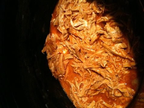 MY RECIPE-Shredded buffalo chicken in the crockpot for sandwiches, pizzas, wraps anything!  2lg chicken breasts in the crockpot on low for 6-8 hours with 1 cup texas pete hot sauce and 1/2 cup water(add more if you need more liquid) after 5-6 hours take out and shred with a fork. I added 2 tbs sour cream and a tbs of ranch dressing and 2 tbs butter and put back in crock pot to absorb liquid for remaining time. VERDICT-love it in sandwiches or crescent rolls. Bbq Pork Crockpot, Crockpot Pulled Chicken, Pork Sandwich Recipes, Bbq Chicken Crockpot, Beer Chicken, Chicken Tacos Crockpot, Sweet Pork, Korean Chicken, Bulgogi Beef