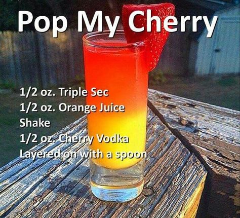 Pop My Cherry Cherry Vodka, Mixed Drinks Alcohol, Yummy Alcoholic Drinks, Liquor Drinks, Boozy Drinks, Cocktail Drinks Recipes, Jello Shots, Pure Romance, Triple Sec