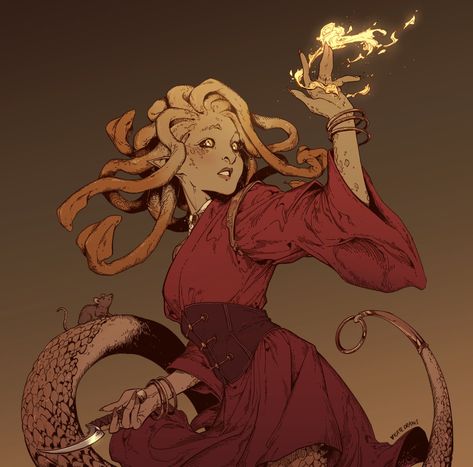 Snake Character Design, Snake Lady, Drawing Women, Medusa Art, Dnd Art, Dnd Characters, Fantasy Character Design, Snakes, Pretty Art