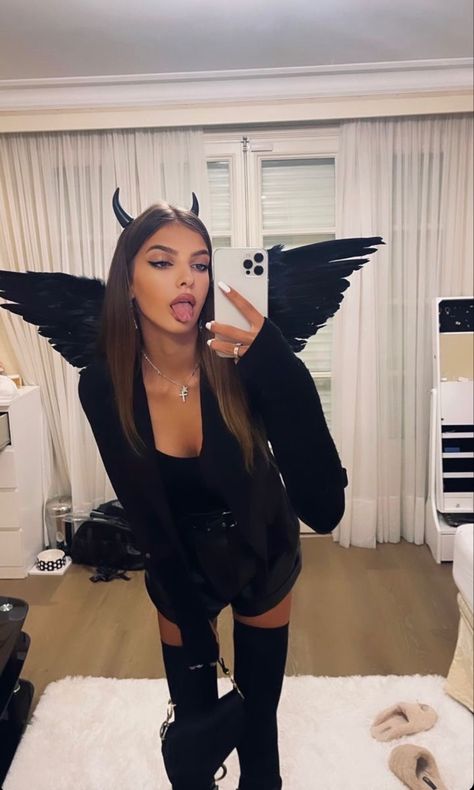 Dark Angel Couple Costume, Dark Devil Costume, Black Outfit Halloween Costume, Black Devil Costume, Dark Angel Halloween, Dark Angel Halloween Costume, Black Angel Costume, Dark Angel Costume, Black Dress Halloween Costume