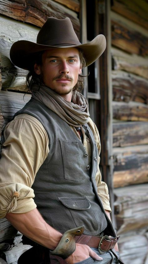 Male Model Style, Saloon Outfits, Handsome Man Art, Rugged Handsome Men, Country Husband, Cowboy Outfit Men, Cowboy Portrait, Wild West Outfits, Cowboy Man