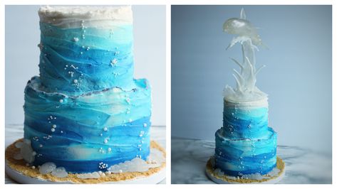 #buttercream #cakedecoratingideas #cakedecoratingtips #cakedecoratingdesigns #buttercreamcake buttercream frosting Ocean Themed Cake, Sea Turtle Cake, Ocean Birthday Cakes, Dolphin Cakes, Wave Cake, Pool Party Cakes, Beach Themed Cakes, Ocean Cakes, Shark Cake