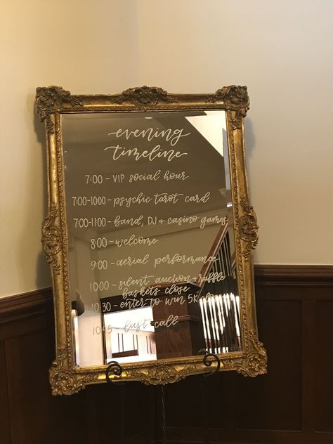 Wedding Schedule Sign Mirror, Order Of Events Wedding Sign Mirror, Mirror Signage, Mirror Signs, Event Agenda, Event Signs, Engagement Signs, Calligraphy Ideas, Italian Romance