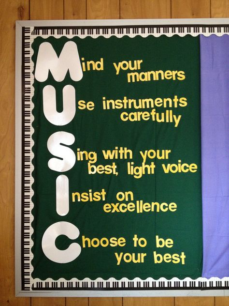 classroom rules Music Classroom Decorations, Music Class Rules, Music Classroom Rules, Music Room Decorations, Music Bulletin Board Ideas, Music Room Bulletin Boards, Music Classroom Bulletin Boards, Music Classroom Organization, Music Classroom Management