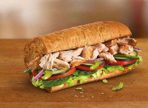 2. Subway's Rotisserie Chicken Sandwich - Courtesy of Subway Healthy Subway Sandwiches, Best Subway Sandwich, High Protein Fast Food, Subway Sandwiches, Protein Vegetarian, Subway Sandwich, Fast Food Menu, Restaurant Dishes, Healthy Sandwiches