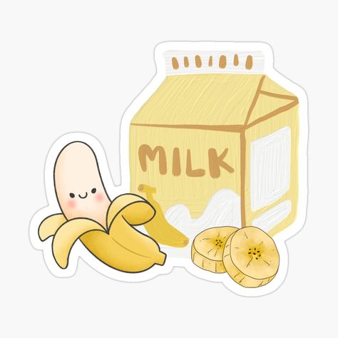 Banana Milk Sticker, Milk Sticker, Bts Room, Banana Milk, Chalkboard Art, Cute Illustration, School Design, Top Artists, Sticker Design