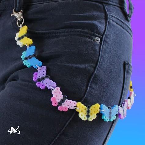 Perler Butterfly, Butterfly Chain Belt, Diy Wire Jewelry Rings, Kawaii Outfit Ideas, Pop Jewelry, Butterfly Chain, Pant Chains, Easy Perler Beads Ideas, Belt Chain