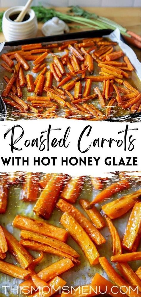 These carrots are roasted to perfection then coated with a delicious glaze made from butter, honey, and just a touch of cayenne. They are the perfect irresistible side dish for any meal! Honey Garlic Roasted Carrots Recipe, Honey Glazed Parsnips And Carrots, Brown Butter Garlic Honey Roasted Carrots, Honey Glazed Spiced Carrots, Roasted Brown Butter Honey Garlic Carrots, Honey Glazed Roasted Carrots, Carrots In Oven, Glazed Vegetables, Honey Carrots