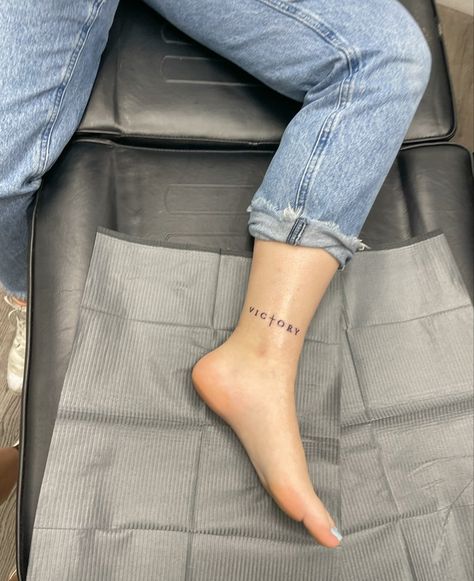 makennas sick christian ankle tattoo !! Victorious Tattoo, Bible Verse Tattoo, Victory Tattoo, Tattoo On Ankle, Bible Verse Tattoos, Verse Tattoos, Cross Tattoo, Ankle Tattoo, Tattoo On