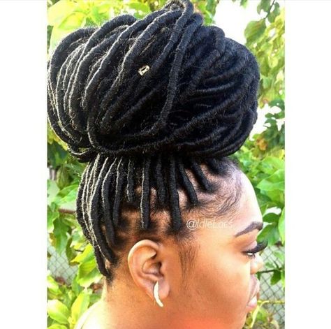 Faux Locs | High Bun Locks For Black Women, False Locs, Small Faux Locs, Fox Locks, Locs Hairstyles For Women, 57th Birthday, High Pony, Faux Locs Hairstyles, Braid Hairstyle