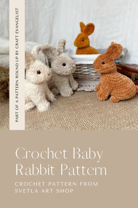 Make one of these adorable and cuddly baby rabbit amigurumi stuffed toy with this lovely crochet pattern from #SvetlaArtShop Find the link to this pattern and more bunny amigurumi patterns in the #PatternRoundUp by #CraftEvangelist to celebrate the #LunarNewYear #YearoftheRabbit #Yarn #Crafts #AmigurumiPatterns #StuffedToyCrochetPatterns #CrochetPattern Crochet Lop Eared Bunny, Crochet Realistic Bunny Pattern Free, Crochet Small Rabbit Free Pattern, Realistic Rabbit Crochet Pattern Free, Crochet Bunny Rabbits Free Patterns Amigurumi, Crochet Rabbit Free Pattern English, Amigurumi Bunny Free Pattern Rabbit, Crocheted Rabbits Free Patterns, Free Bunny Crochet Pattern Amigurumi