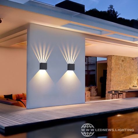 Outdoor Lighting House Wall, House Outdoor Wall Lights, 4 Way Light Exterior, Exterior Led Lighting, Modern Exterior Lights, Home Exterior Lights, Wall Lamp Outdoor, Lights For Elevation, Up And Down Lights