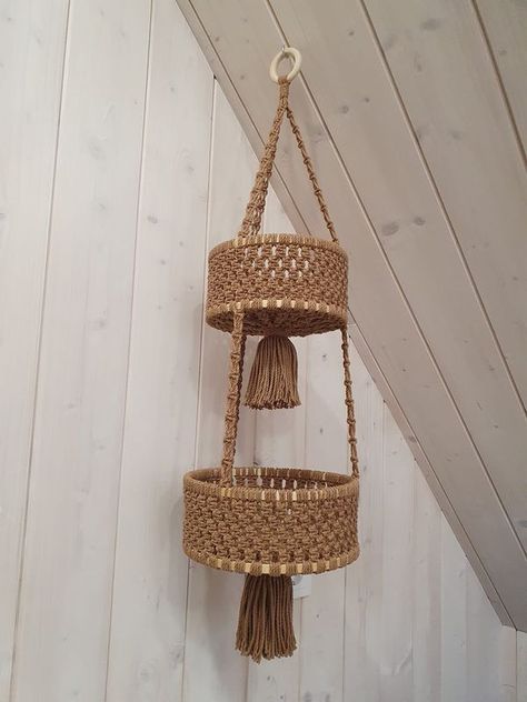 Hanging Kitchen Storage, Macrame Basket, Hanging Fruit Baskets, Fruit Holder, Vegetable Basket, Boho Macrame, Macrame Hanging, Plant Lover Gift, Hanging Basket