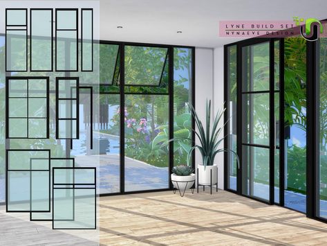 файлы ND_888 - Lyne Build Set - Window - ... Sims 4 Penthouse, Modern Windows And Doors, Loft Windows, Sims Furniture, Furniture Cc, Industrial Windows, Cc Folder, Hair Male, Square Windows