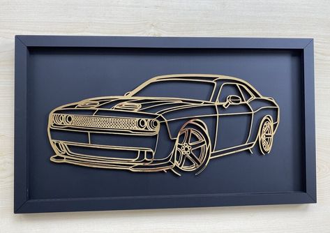 Wood Car, Crafts Origami, Art Silhouette, Car Silhouette, Horse Posters, Challenger Srt, Car Wall Art, Cnc Projects, Car Projects