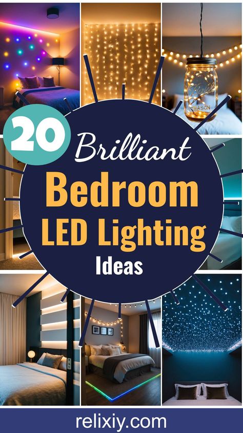 Brighten your space with dazzling LED bedroom lighting ideas—create a relaxing sanctuary or vibrant energy groove. Consider strips, bulbs, or panels! How To Decorate Lights In Bedroom, Teenager Bedroom Boy Led Lights, Cool Light Fixtures Bedroom, Led Light Decoration Ideas Bedrooms, Boys Room Lights, Boy Bedroom Led Lights, Led Rope Lights Bedroom Ideas, Bedroom Cozy Lighting, Boy Room Ideas Teenagers Led Lights