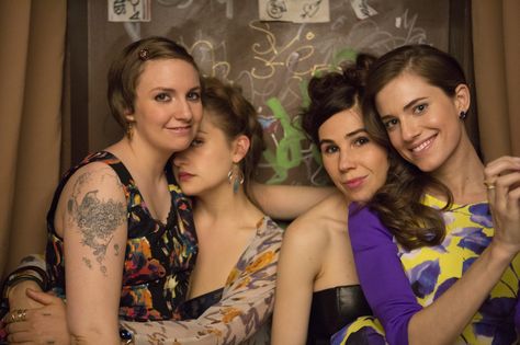 Perfect print club: The cast of 'Girls' includes (from left) Lena Dunham as Hannah, Jemima Kirke as Jessa, Zosia Mamet as Shoshanna and Allison Williams as Marnie. In the show's fifth season, Shoshanna will travel to Tokyo for a job opportunity. | © 2015 HOME BOX OFFICE, INC. ALL RIGHTS RESERVED. HBO® AND ALL RELATED PROGRAMS ARE THE PROPERTY OF HOME BOX OFFICE, INC. Girls Hbo, Jemima Kirke, Chris Noth, Allison Williams, Dunhuang, Steel Magnolias, Lena Dunham, Mariska Hargitay, Hbo Series