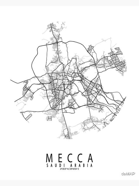 "Mecca City Map of Saudi Arabia - Circle" Poster for Sale by deMAP | Redbubble Mecca Map, Mecca City, Map Poster Design, Circle Poster, Circle City, Map Sketch, Circle Canvas, Travel Sketches, Fabric Wall Art